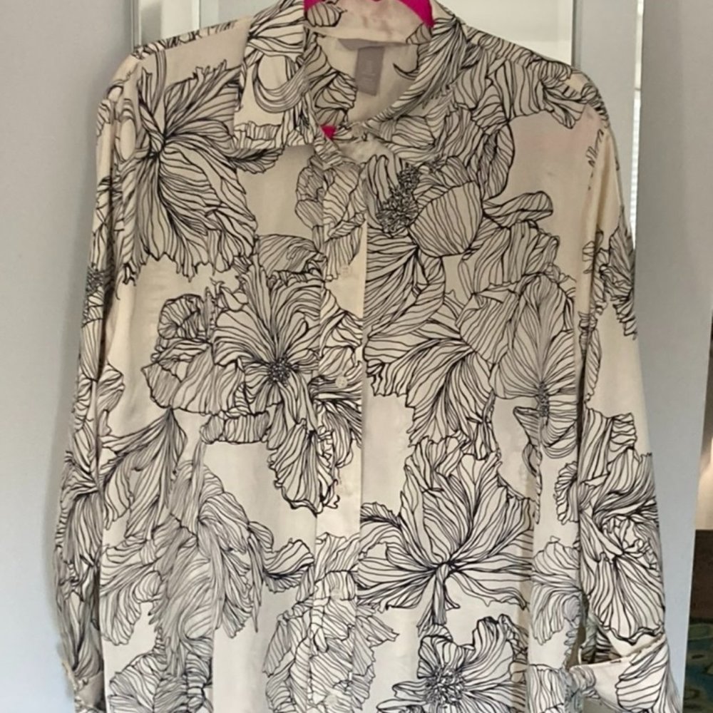 Silky Abstract Floral Button Up Tunic